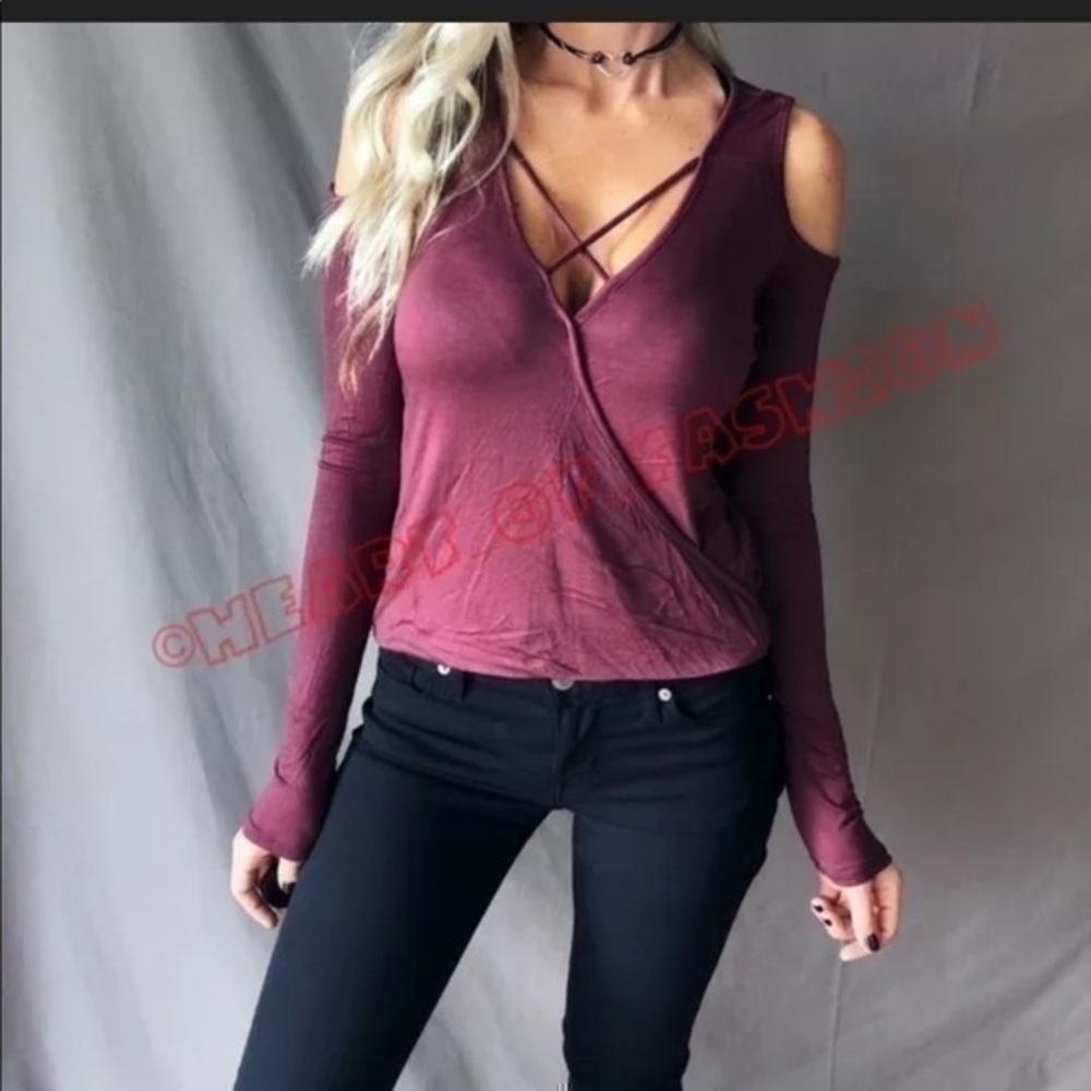 Cold Shoulder Strappy Long Sleeve Surplice Top